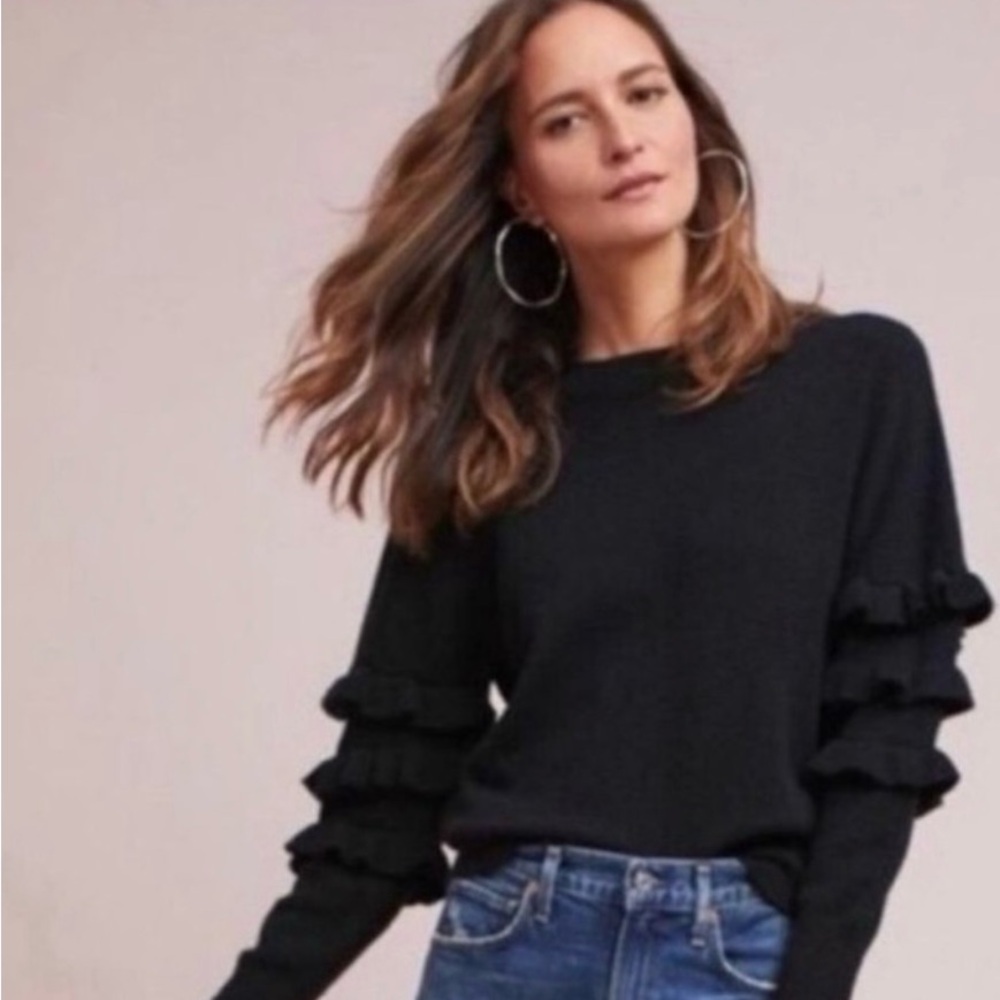 Anthropologie Line Dot ruffle sleeve sweater small